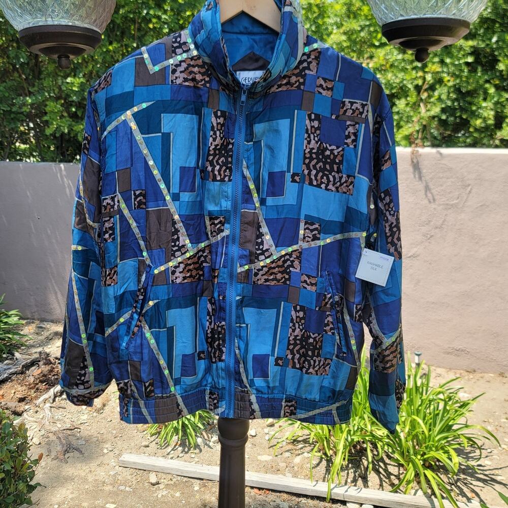 Vtg Cervelle Silk Jacket Abstract